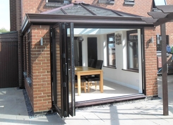 brown Livin room conservatory with Cornice