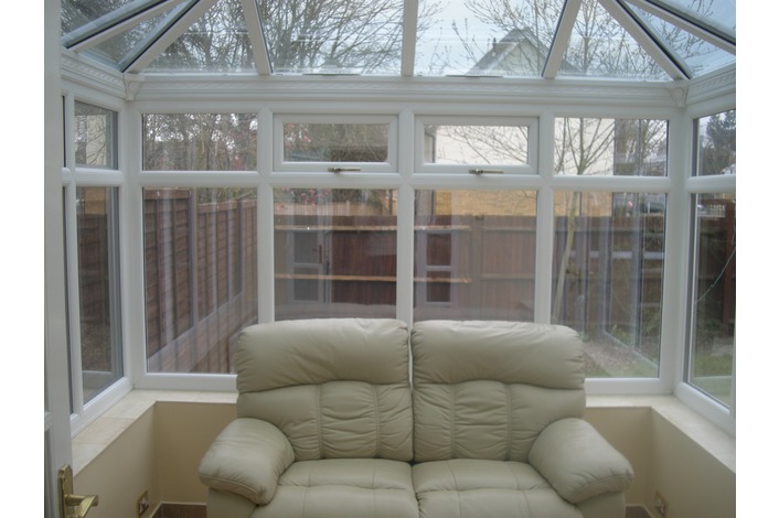 Internal view of white edwardian conservatory